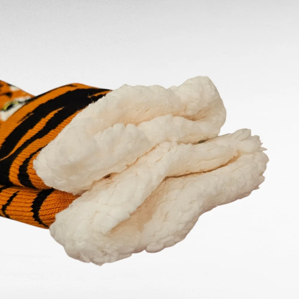 Tiger Sherpa Lined Slipper Socks Non Skid One Size
